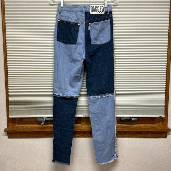 The Ragged Priest Quarter Panel Colorblock Mom Light Blue Indigo Jeans - Picture 1 of 12